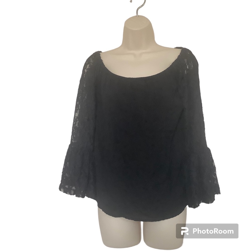 NWT Elan Top Womens Small Black Lace Bell Sleeve Boho Off Shoulder Cottage
